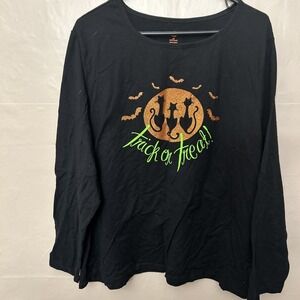 Black Women 3X Halloween Cat Trick‎ Or Treat T Shirt Top